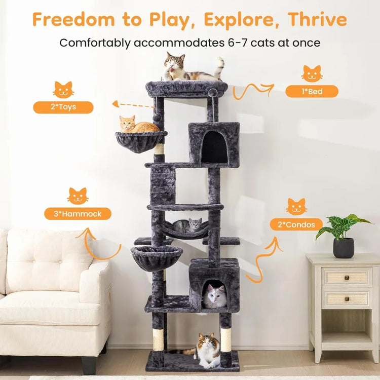 73" Multi-Level Cat Tree Tower – The Ultimate Jungle Gym for Big Cats
