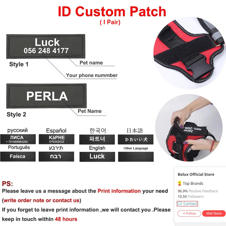 Personalized No-Pull Dog Harness – Reflective, Breathable Vest for Small to Large Dogs