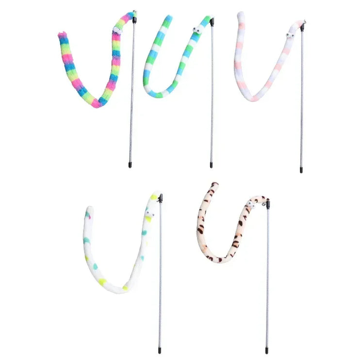 Pet Cat Toy Feather Teaser Wand – Colorful Caterpillar Rod for Endless Cat Fun