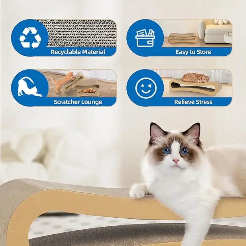 3-in-1 Cat Scratcher Cardboard – Scratch Board, Furniture Protector & Cozy Cat Bed