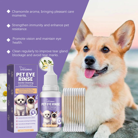 Yegbong 30ml Pet Eye Cleaner Drops – Tear Stain Remover & Eye Nourisher for Dogs & Cats