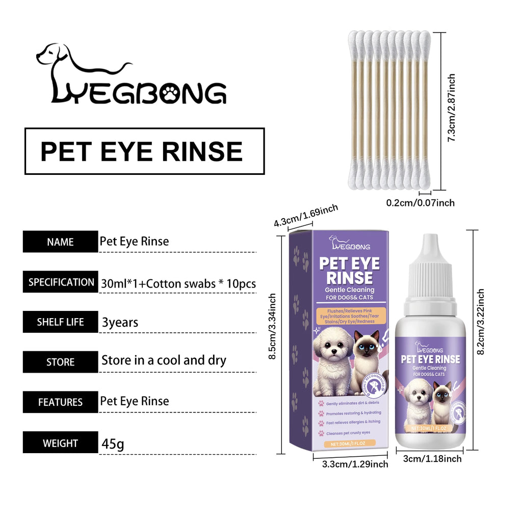 Yegbong 30ml Pet Eye Cleaner Drops – Tear Stain Remover & Eye Nourisher for Dogs & Cats