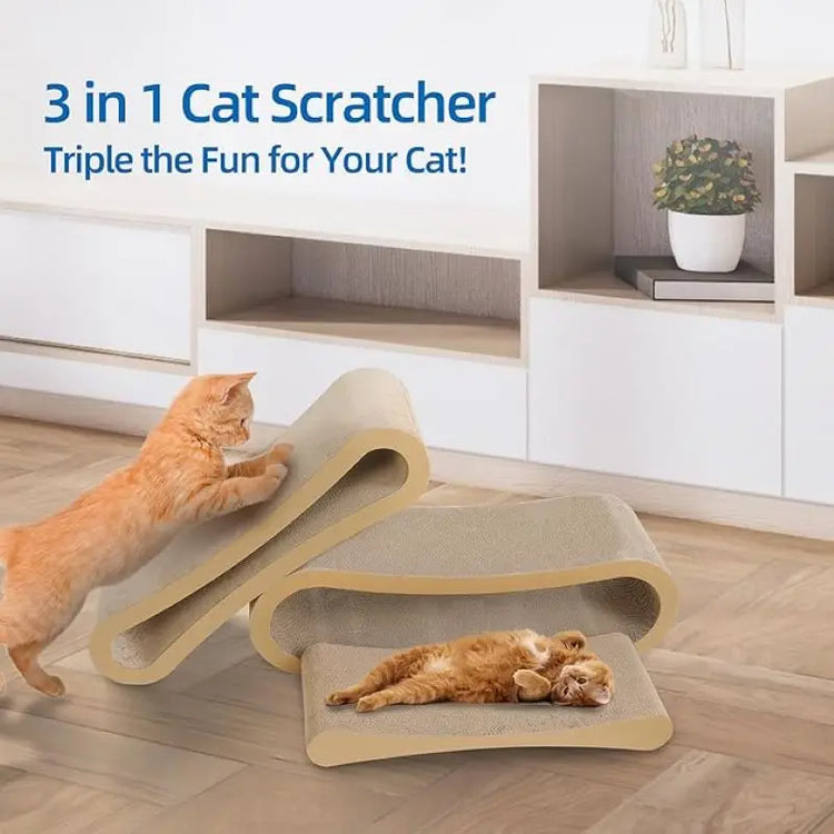 3-in-1 Cat Scratcher Cardboard – Scratch Board, Furniture Protector & Cozy Cat Bed