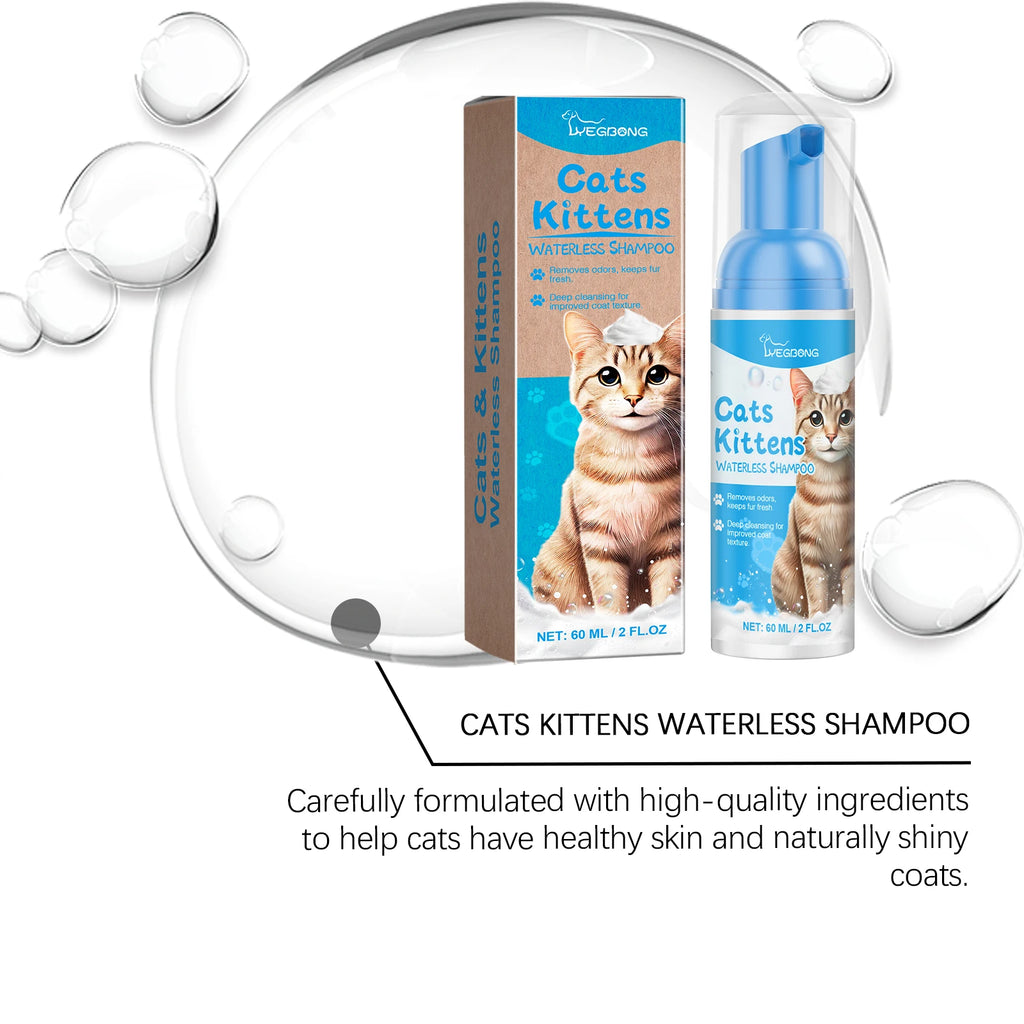 Yegbong 60ml Waterless Pet Cleaning Shampoo – Gentle Foam for Cats & Kittens