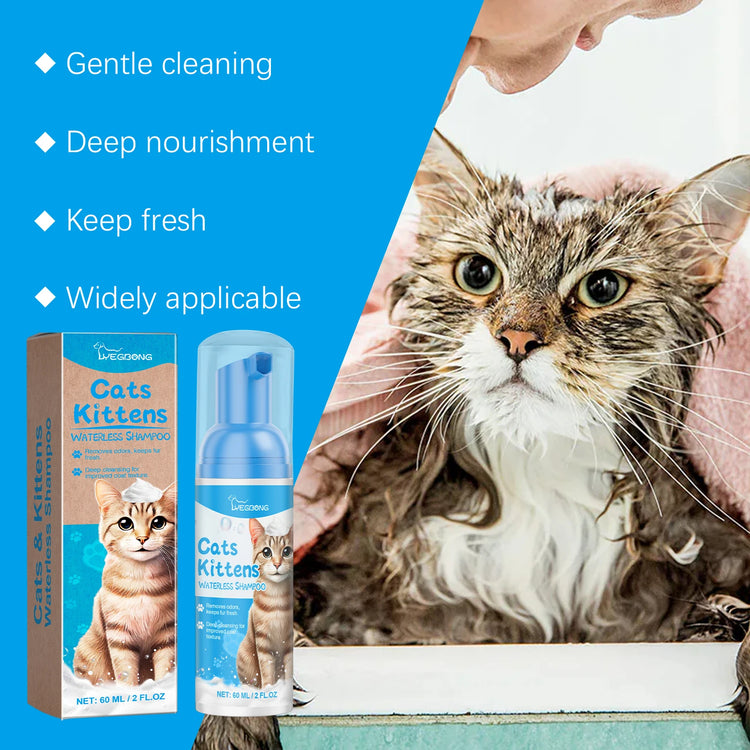 Yegbong 60ml Waterless Pet Cleaning Shampoo – Gentle Foam for Cats & Kittens