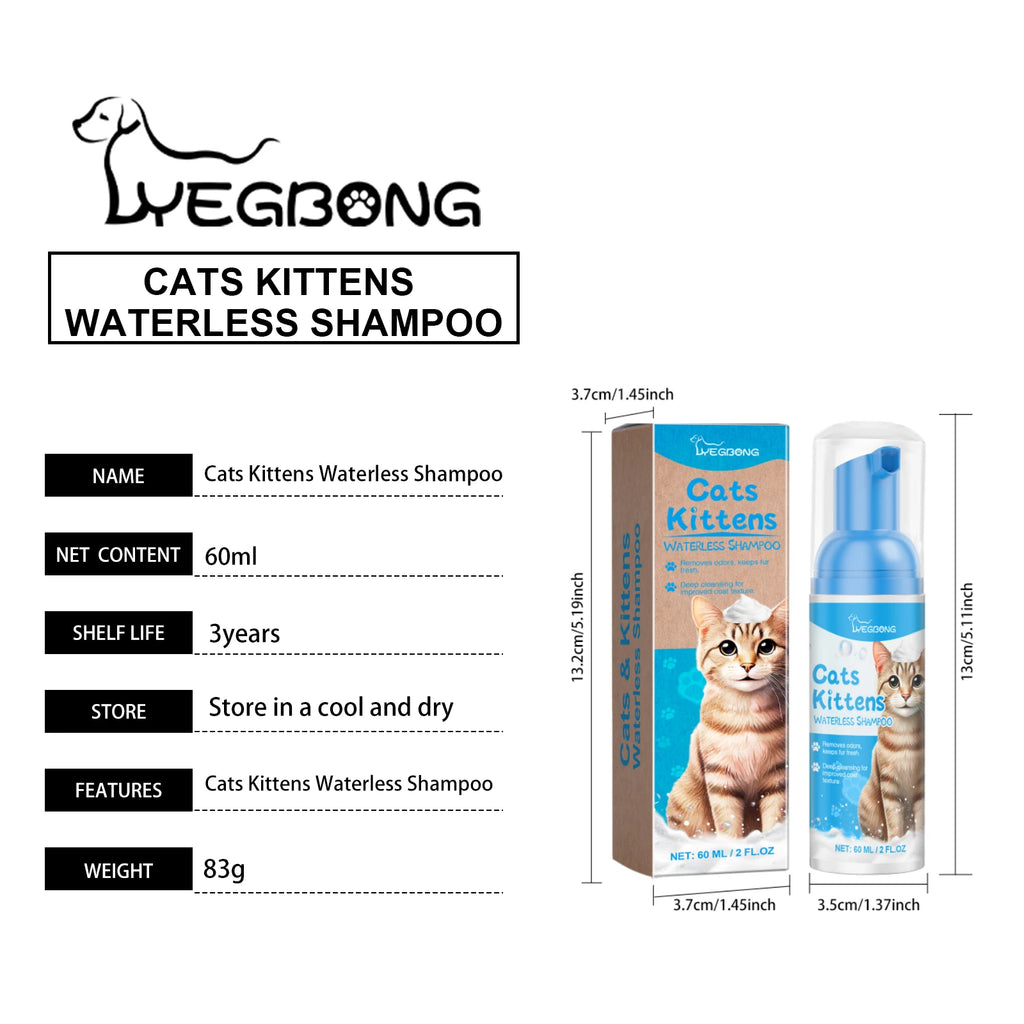 Yegbong 60ml Waterless Pet Cleaning Shampoo – Gentle Foam for Cats & Kittens