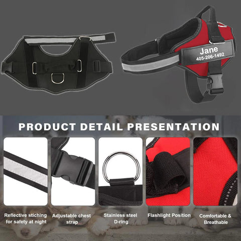 No-Pull Reflective Dog Harness – Adjustable Vest with Custom ID Patch