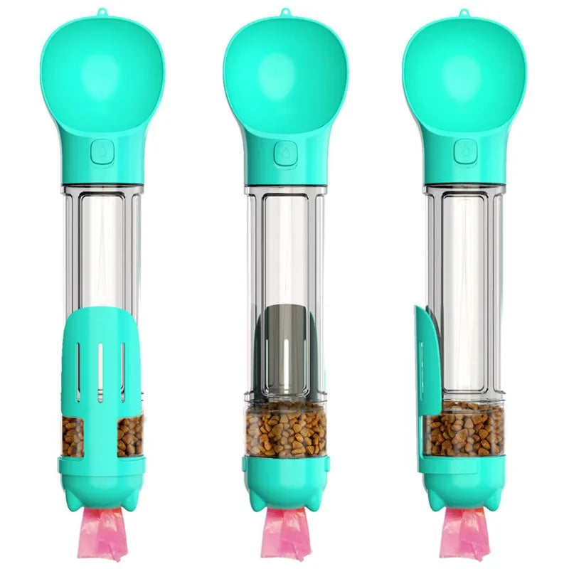 4-in-1 Portable Pet Water Bottle – 300ml/500ml with Food Container & Dog Whistle
