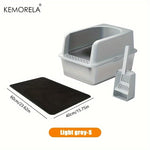 Stainless Steel Litter Box Set – High-Side Covered Tray with Litter Mat & Spade for Large Cats