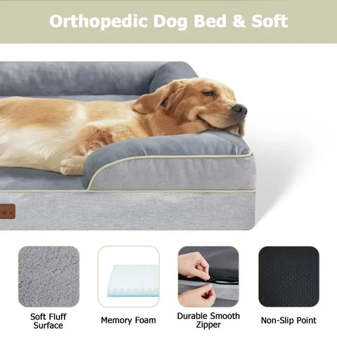 Orthopedic Dog Beds for Large Dogs, Waterproof Memory Foam Large Dog Bed with Sides Egg-Crate Foam Large Dog Couch Bed
