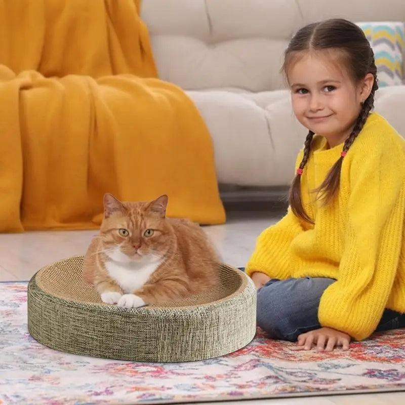 Oval Cat Scratcher & Cozy Nest – All-in-One Scratch Pad and Comfy Pet Bed