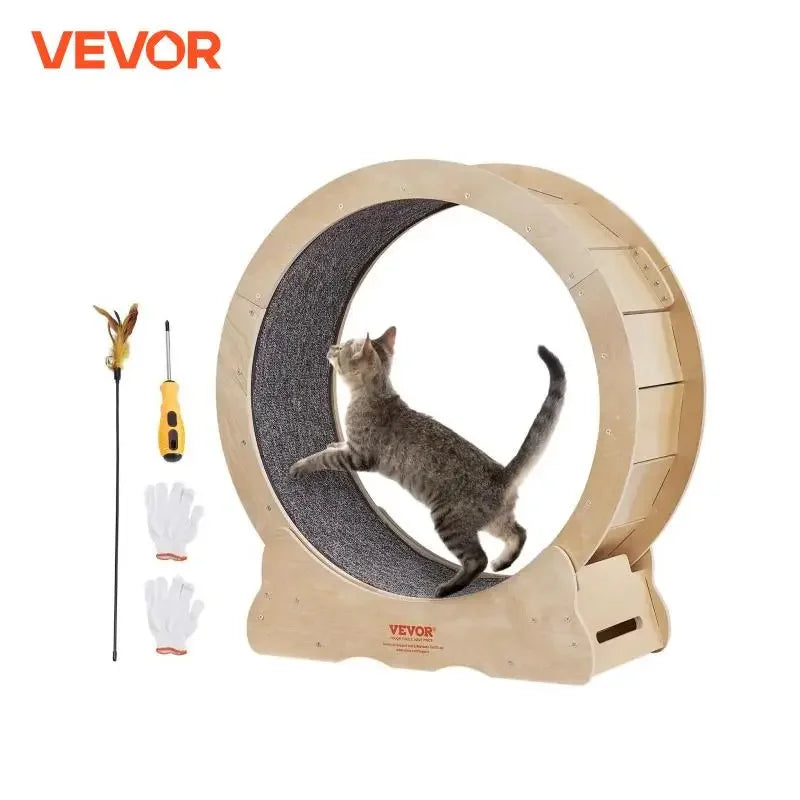 VEVOR Cat Exercise Wheel – Natural Wood Silent Treadmill Roller for Pet Fitness