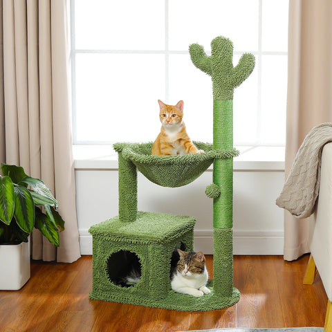 Cactus Cat Tree with Large Condo & Cozy Hammock – Indoor Fun & Relaxation for Your Feline Friend