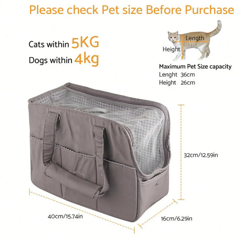 Removable Women’s Pet Carrying Handbag – Dark Gray Carrier for Small Dogs & Cats