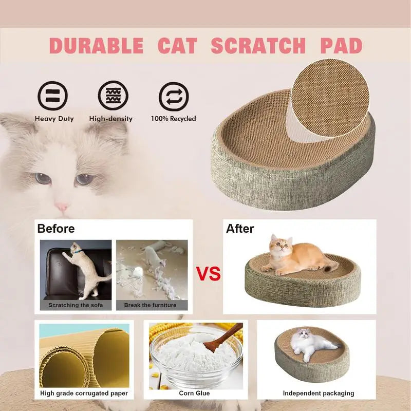 Oval Cat Scratcher & Cozy Nest – All-in-One Scratch Pad and Comfy Pet Bed