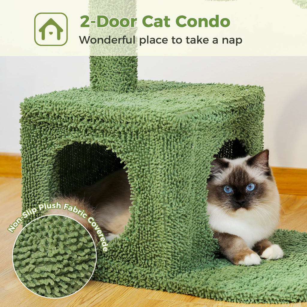 Cactus Cat Tree with Large Condo & Cozy Hammock – Indoor Fun & Relaxation for Your Feline Friend