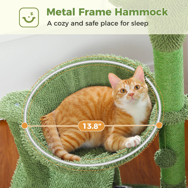Cactus Cat Tree with Large Condo & Cozy Hammock – Indoor Fun & Relaxation for Your Feline Friend