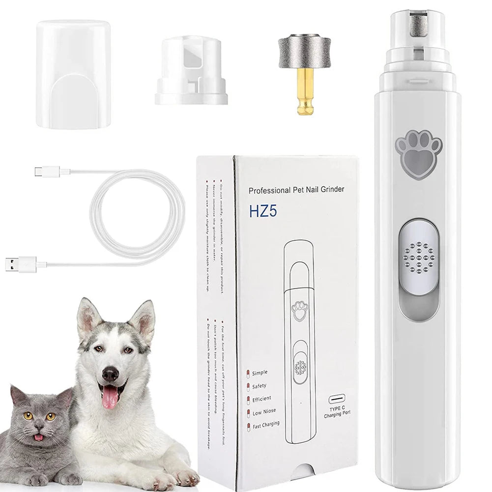 Electric Pet Nail Grinder – USB Rechargeable, Low Noise, LED Light for Dogs & Cats