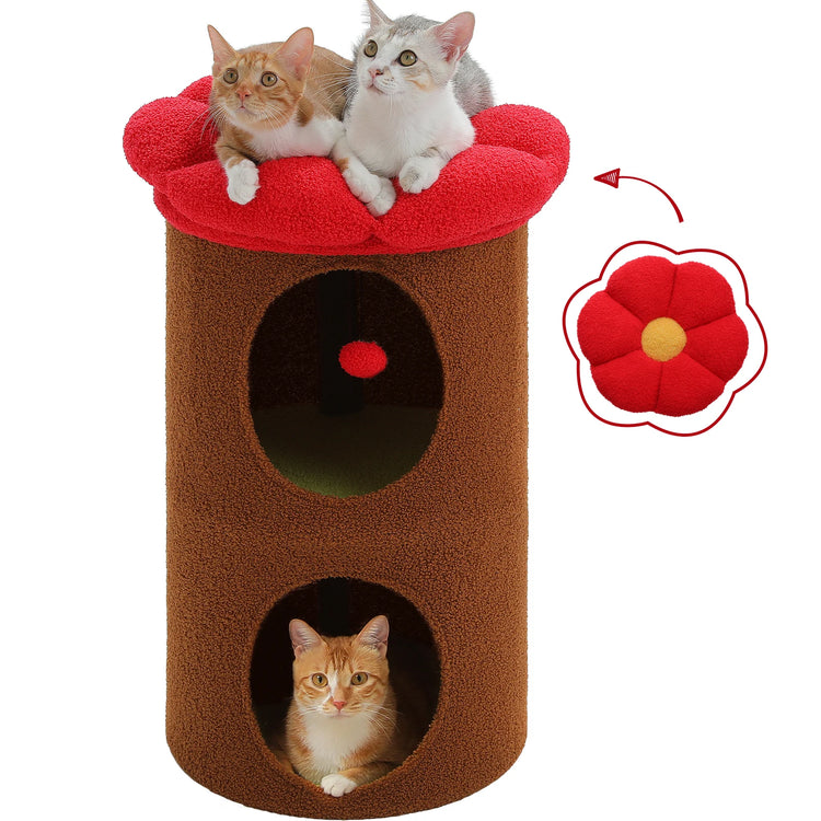 2-Storey Indoor Cat Condo – Cozy Flower Bed Hideaway