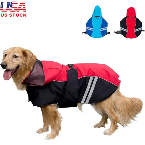 Dog Waterproof Full-Body Raincoat – Lightweight Hooded Jacket with Reflective Straps