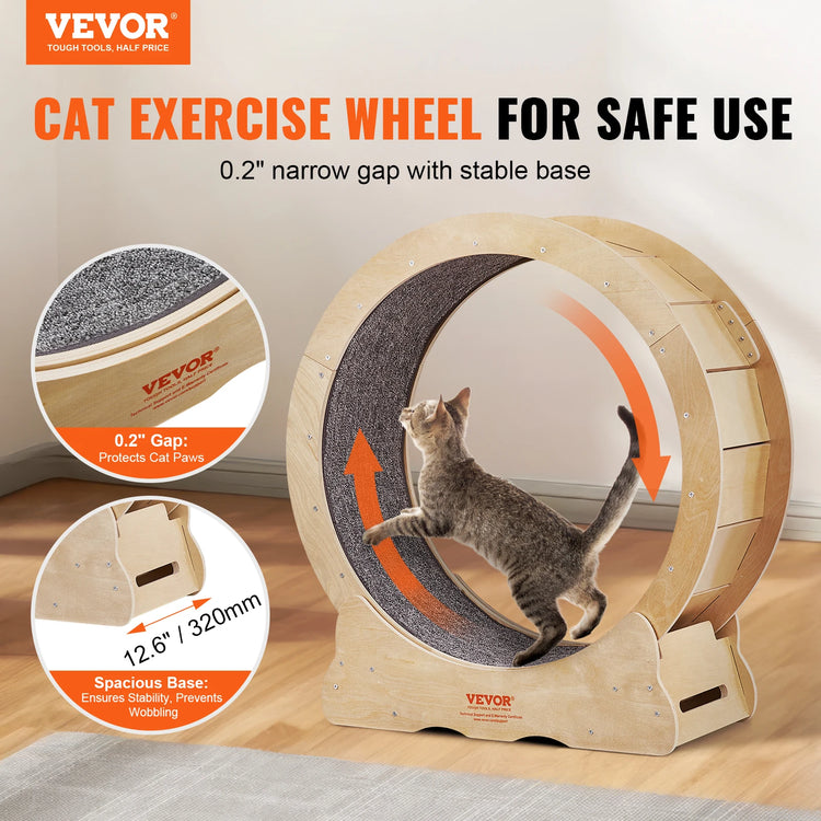 VEVOR Cat Exercise Wheel – Natural Wood Silent Treadmill Roller for Pet Fitness