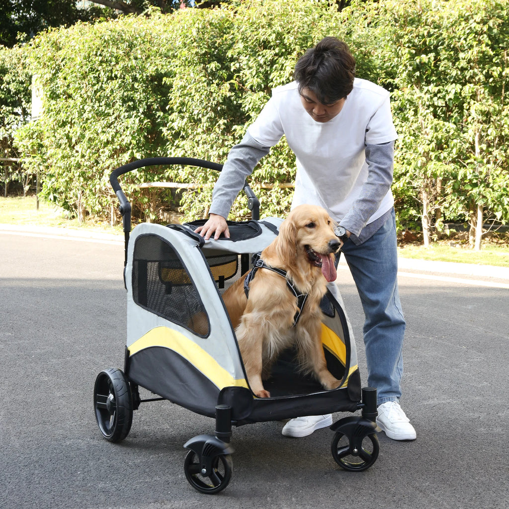 Dog Stroller Ultra-Large 4 Wheels – Foldable Pet Jogger Wagon & Travel Trolley