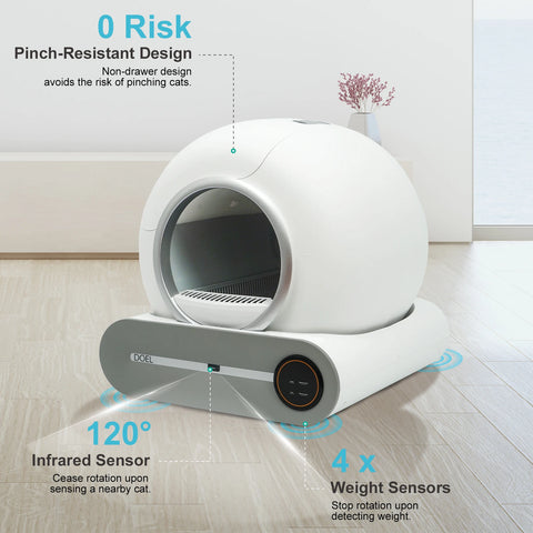 DOEL 65L Automatic Self-Cleaning Cat Litter Box – Smart WiFi-Controlled Cat Toilet with Trash Bag & Litter Mat