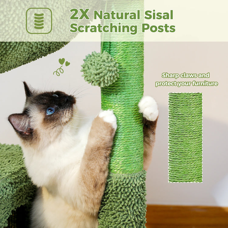 Cactus Cat Tree with Large Condo & Cozy Hammock – Indoor Fun & Relaxation for Your Feline Friend