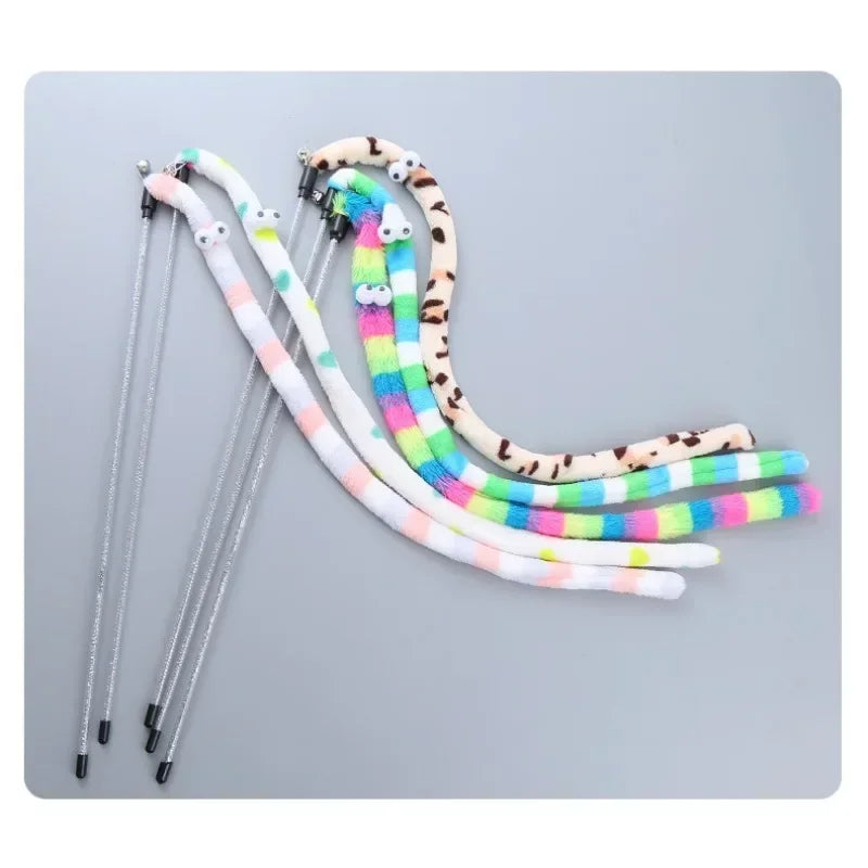 Pet Cat Toy Feather Teaser Wand – Colorful Caterpillar Rod for Endless Cat Fun