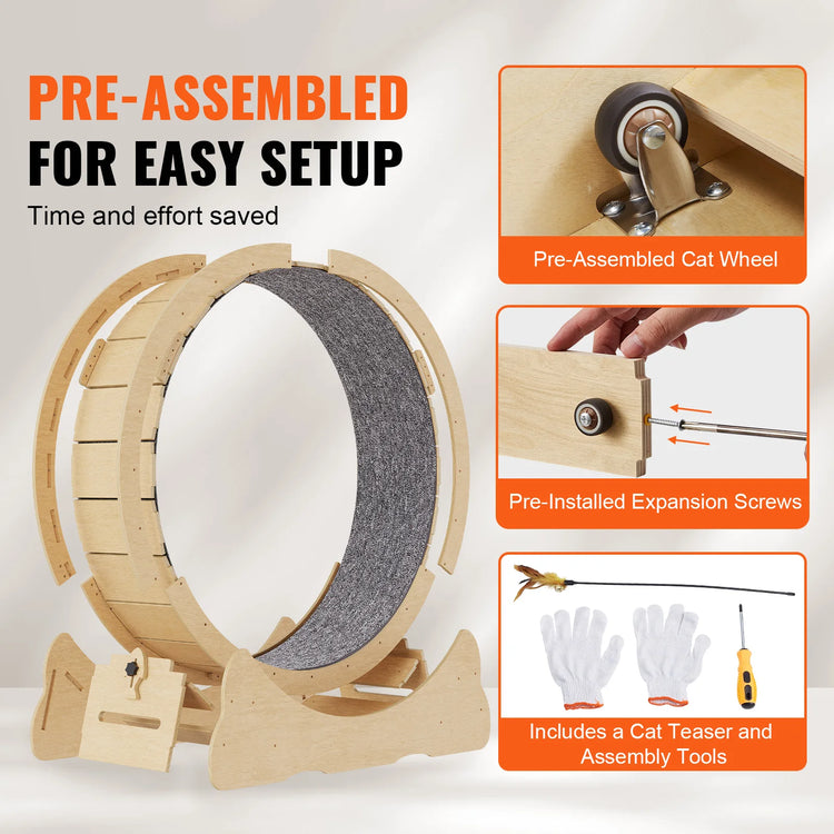 VEVOR Cat Exercise Wheel – Natural Wood Silent Treadmill Roller for Pet Fitness