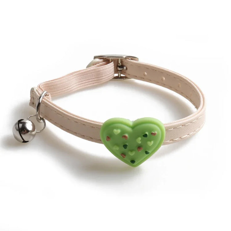 Cute Elastic Safety Cat Collar with Bell – Kawaii Heart & Donut Charms