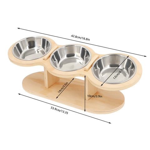 3-in-1 Raised Cat Feeder with Stainless Steel Bowls & Wooden Stand – Comfortable Eating for Happy Pets