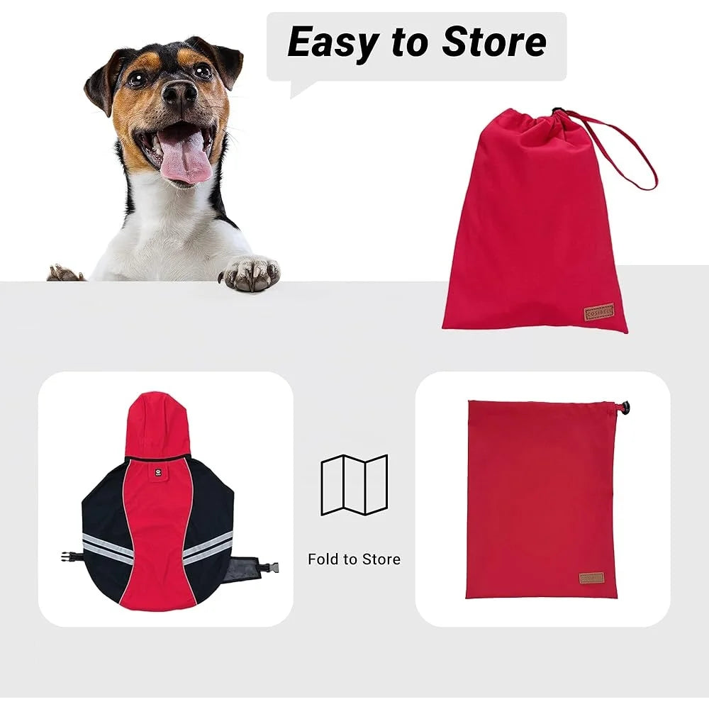 Dog Waterproof Full-Body Raincoat – Lightweight Hooded Jacket with Reflective Straps