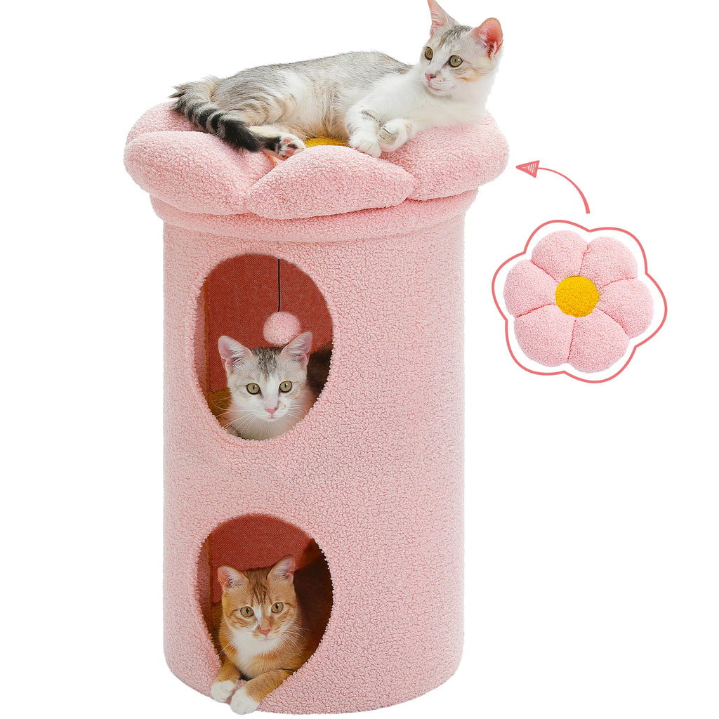 2-Storey Indoor Cat Condo – Cozy Flower Bed Hideaway