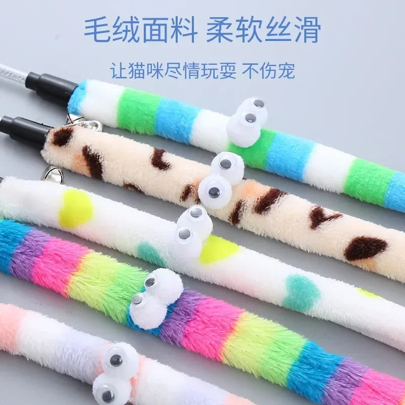 Pet Cat Toy Feather Teaser Wand – Colorful Caterpillar Rod for Endless Cat Fun