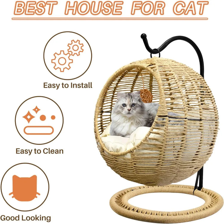 Wicker Cat Swing Bed – Handmade Comfort & Fun for Your Feline Friend