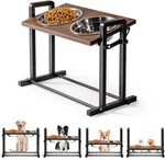 MEWOOFUN Adjustable Raised Dog Bowl – Wooden Stand with 2 Stainless Steel Bowls