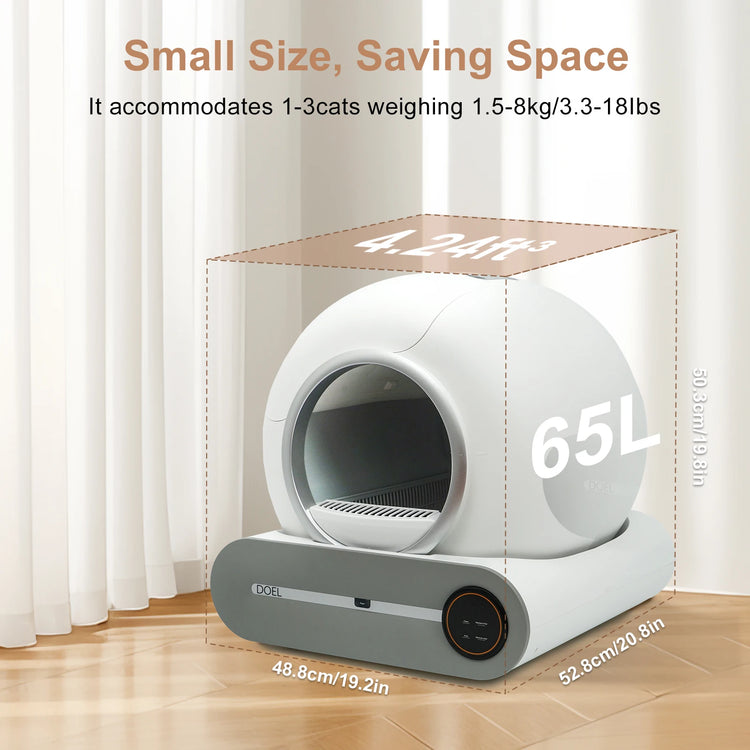 DOEL 65L Automatic Self-Cleaning Cat Litter Box – Smart WiFi-Controlled Cat Toilet with Trash Bag & Litter Mat