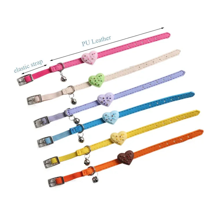 Cute Elastic Safety Cat Collar with Bell – Kawaii Heart & Donut Charms