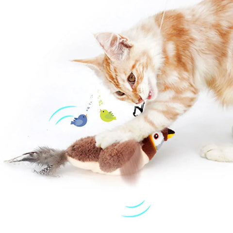 Interactive Chirping Bird Cat Toy – Flapping Plush with Catnip for Indoor Cats & Kittens