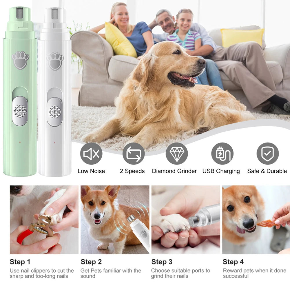 Electric Pet Nail Grinder – USB Rechargeable, Low Noise, LED Light for Dogs & Cats
