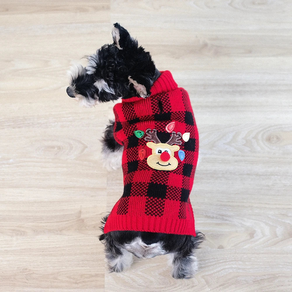 Plaid Pet Dog Sweater – Knitted Turtleneck Sweatshirt for Small & Medium Dogs