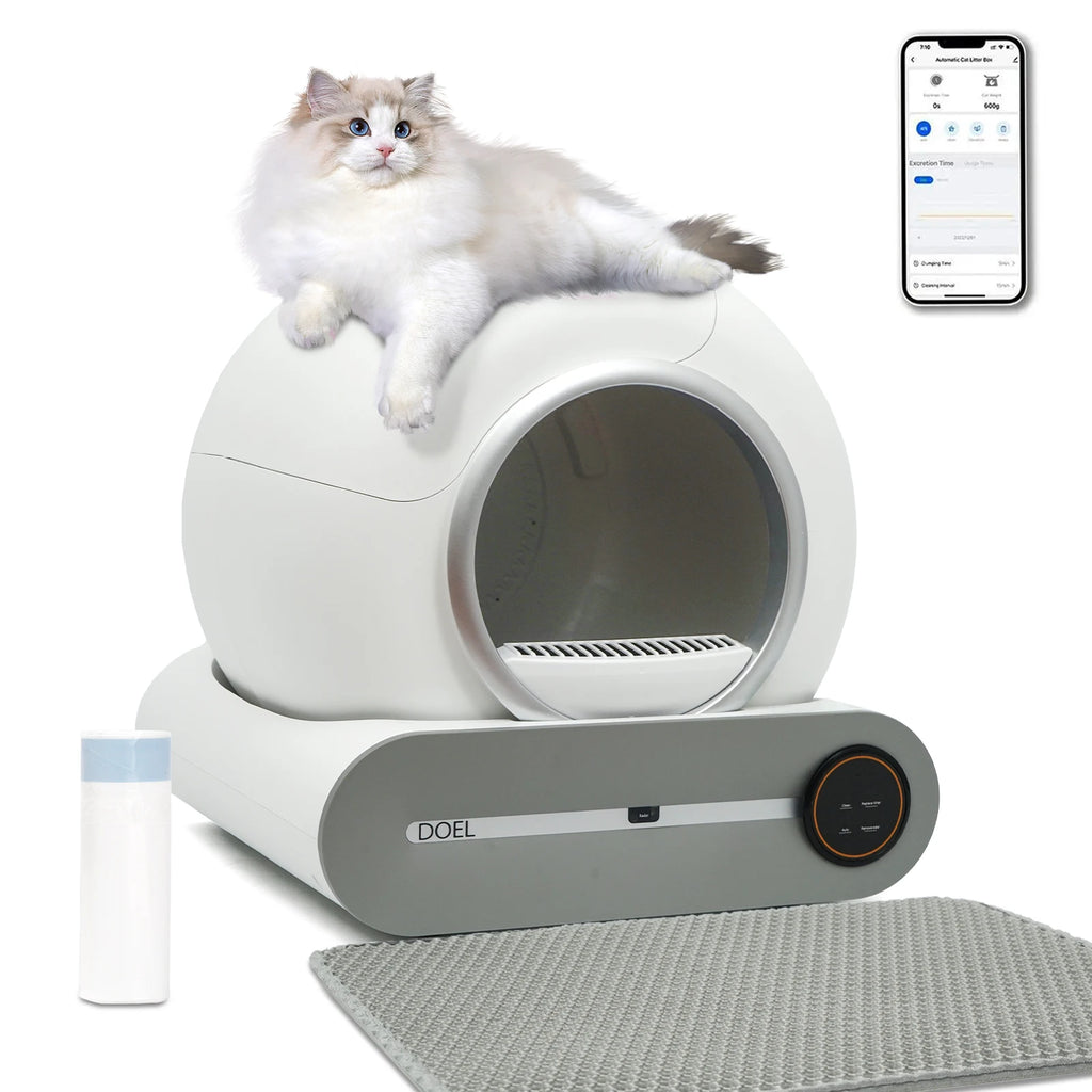 DOEL 65L Automatic Self-Cleaning Cat Litter Box – Smart WiFi-Controlled Cat Toilet with Trash Bag & Litter Mat