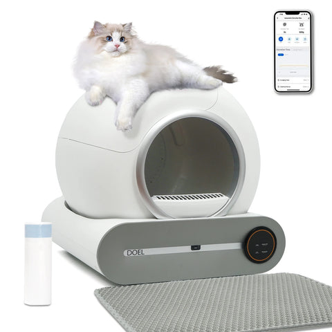 DOEL 65L Automatic Self-Cleaning Cat Litter Box – Smart WiFi-Controlled Cat Toilet with Trash Bag & Litter Mat