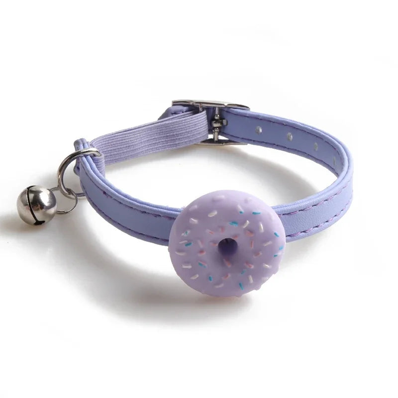 Cute Elastic Safety Cat Collar with Bell – Kawaii Heart & Donut Charms
