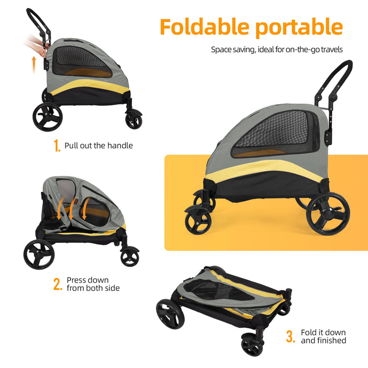 Dog Stroller Ultra-Large 4 Wheels – Foldable Pet Jogger Wagon & Travel Trolley