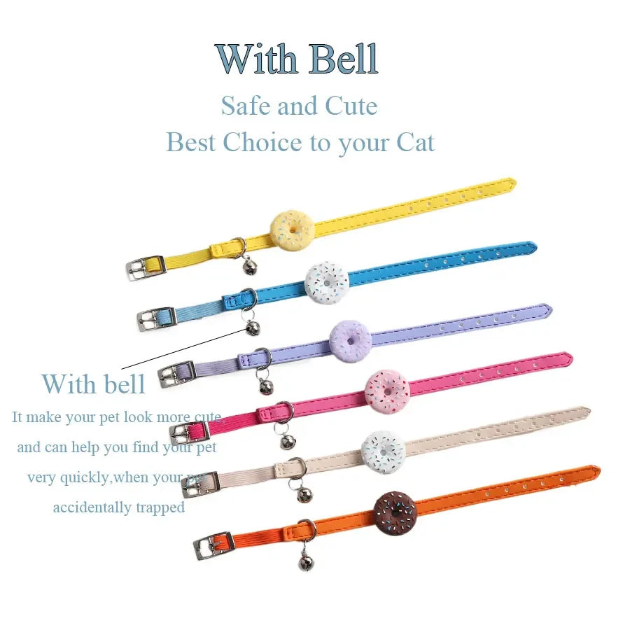 Cute Elastic Safety Cat Collar with Bell – Kawaii Heart & Donut Charms