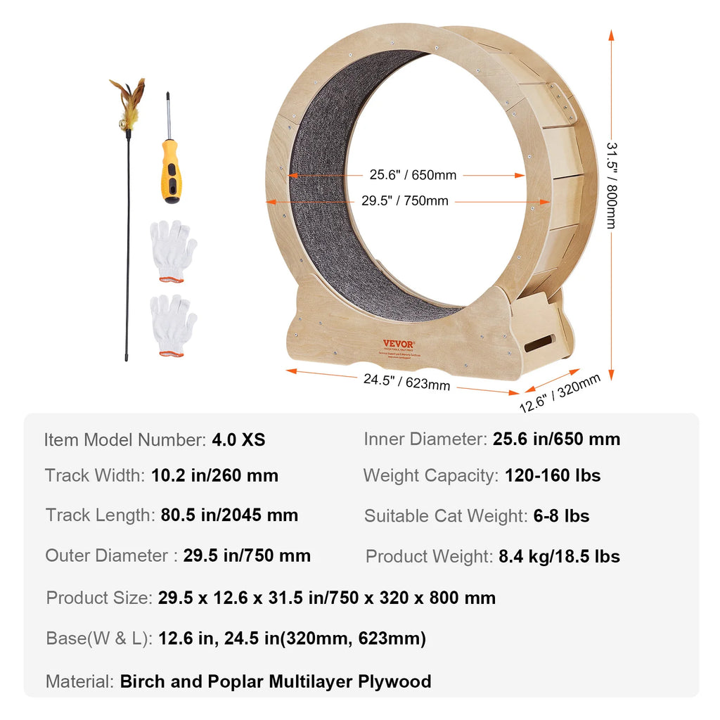 VEVOR Cat Exercise Wheel – Natural Wood Silent Treadmill Roller for Pet Fitness
