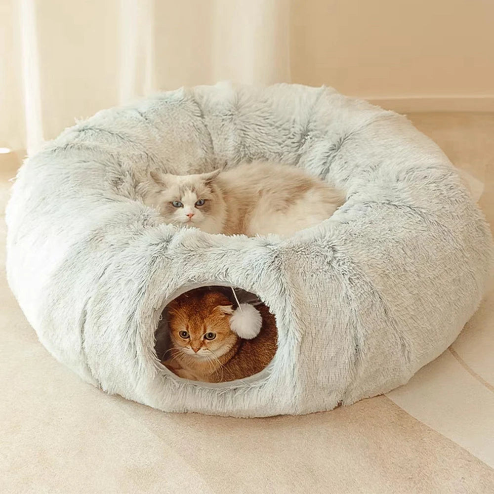 Cat Tunnel Bed with Mat – Plush Playground for Endless Fun