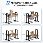 MEWOOFUN Adjustable Raised Dog Bowl – Wooden Stand with 2 Stainless Steel Bowls